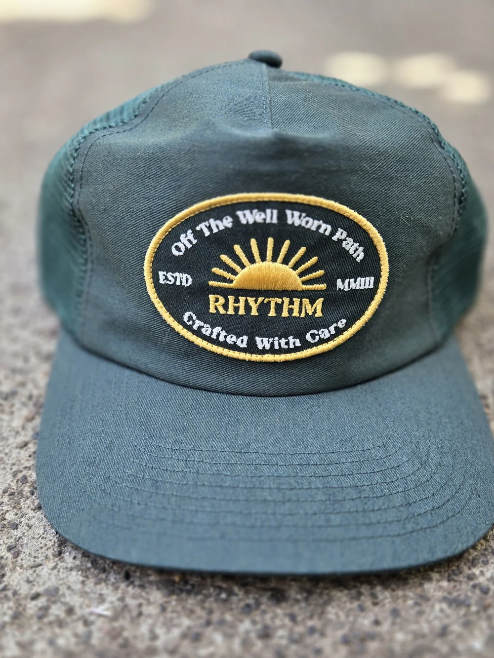 Rhythm. Men's Dark Green Trucker Cap with Yellow Logo